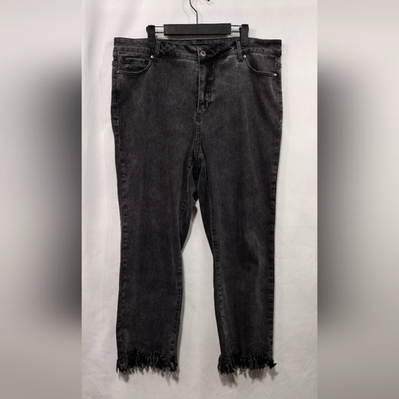 John Mark Fringe Hem Boyfriend Jeans Womens 16W Black Boho Retro 90s Y2K Casual - Picture 1 of 8